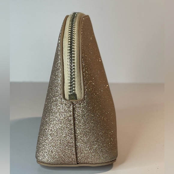 Kate Spade NY Saffiano Tinsel Glitter Rose Gold Dome Pouch Gently Preloved - Picture 6 of 10